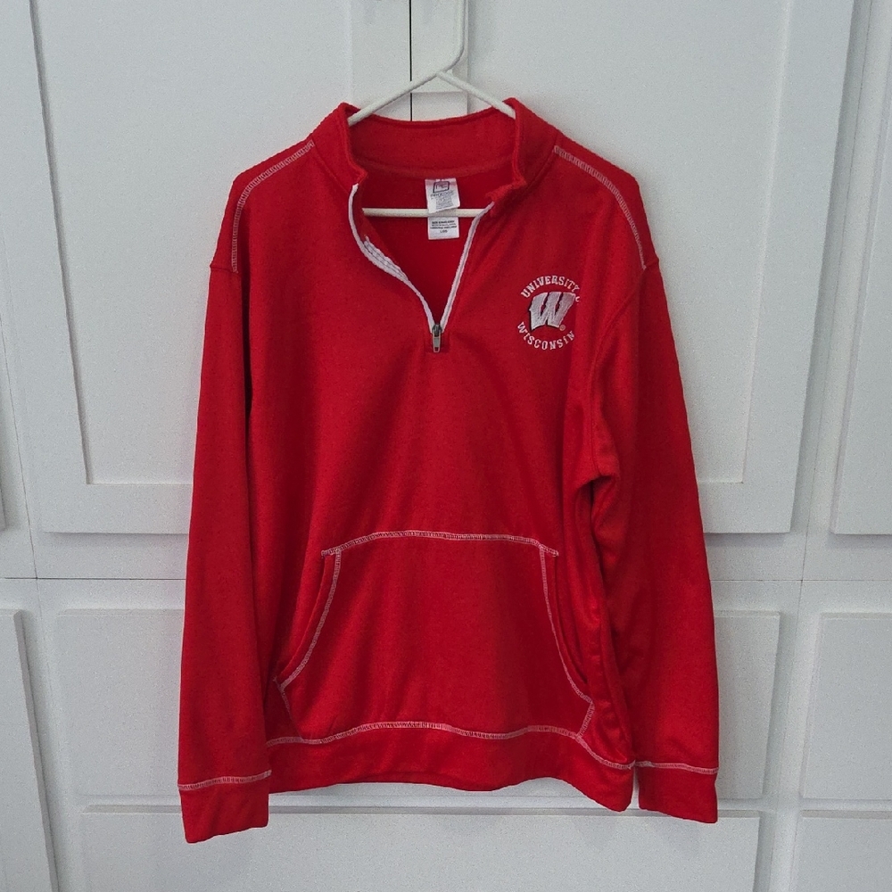 University Of Wisconsin Quarter Zip Up Red Pullover